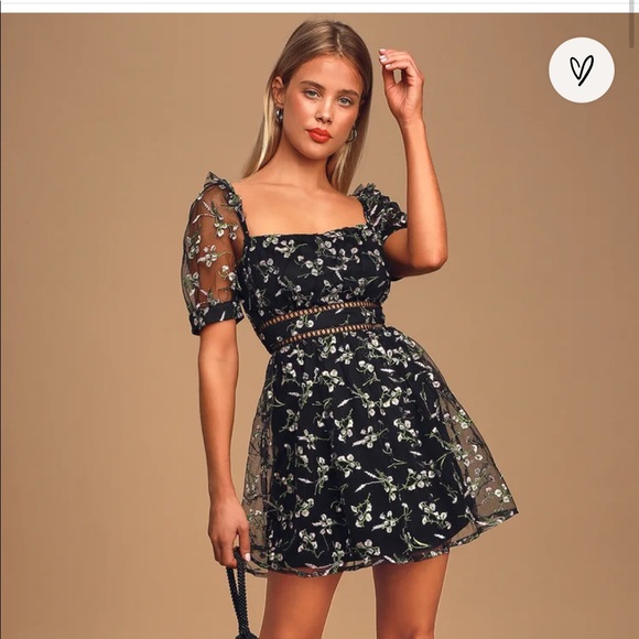 Lulus Dresses & Skirts - Lulu’s Black Floral Embroidered Skater Dress